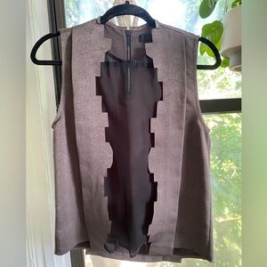 Grey 100% Silk Sleeveless Blouse